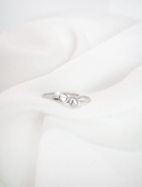 peace and love silver stackable ring set