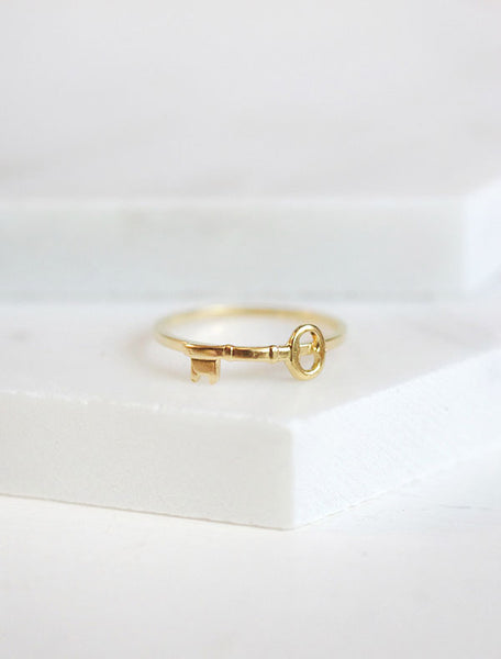 tiny gold skeleton key ring