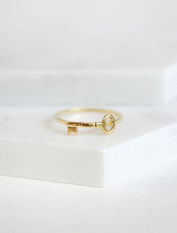 tiny gold skeleton key ring