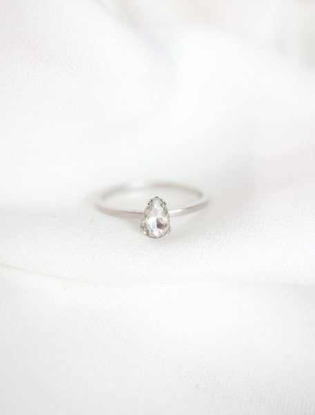 silver filled crystal teardrop ring