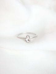 silver filled crystal teardrop ring