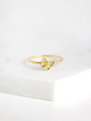 tiny gold butterfly stacking ring
