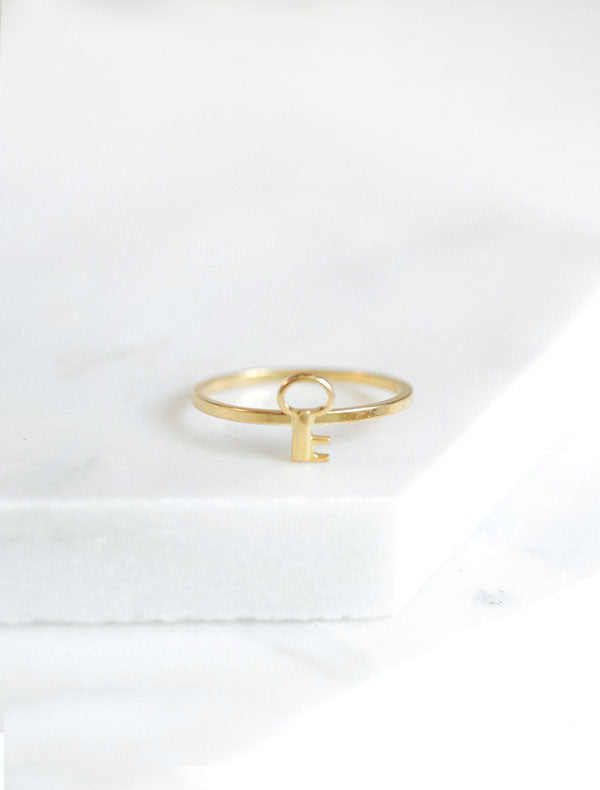 tiny gold key stacking ring