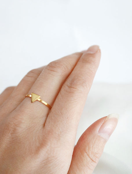 gold triangle ring worn