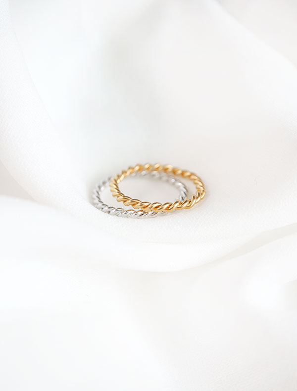 twisted rope rings gold and silver